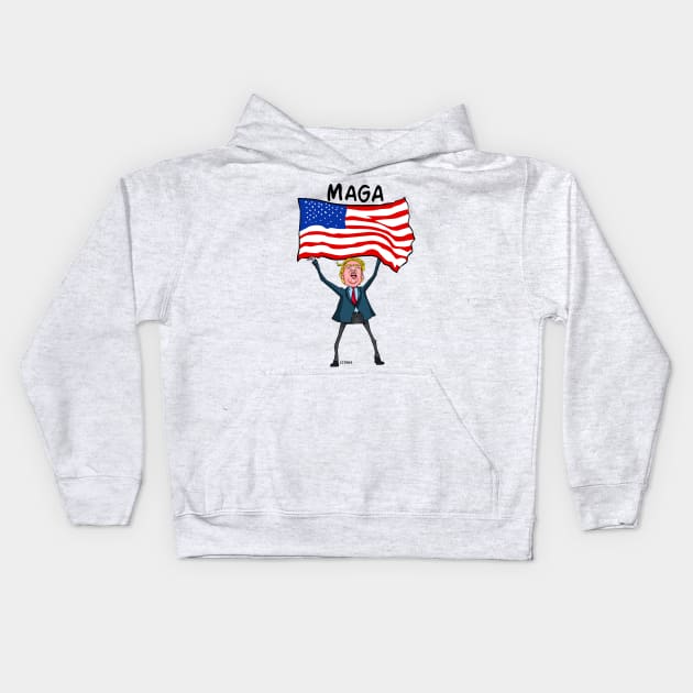 Trump Carry US Flag with MAGA Kids Hoodie by ssbond